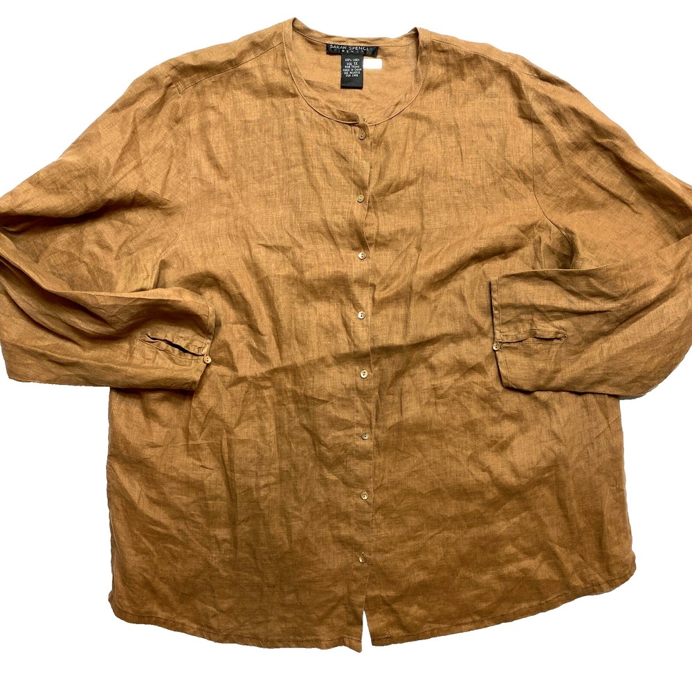 Sarah Spencer Boho Shirt Women's 1X Brown Long Sleeve Button Lagenlook